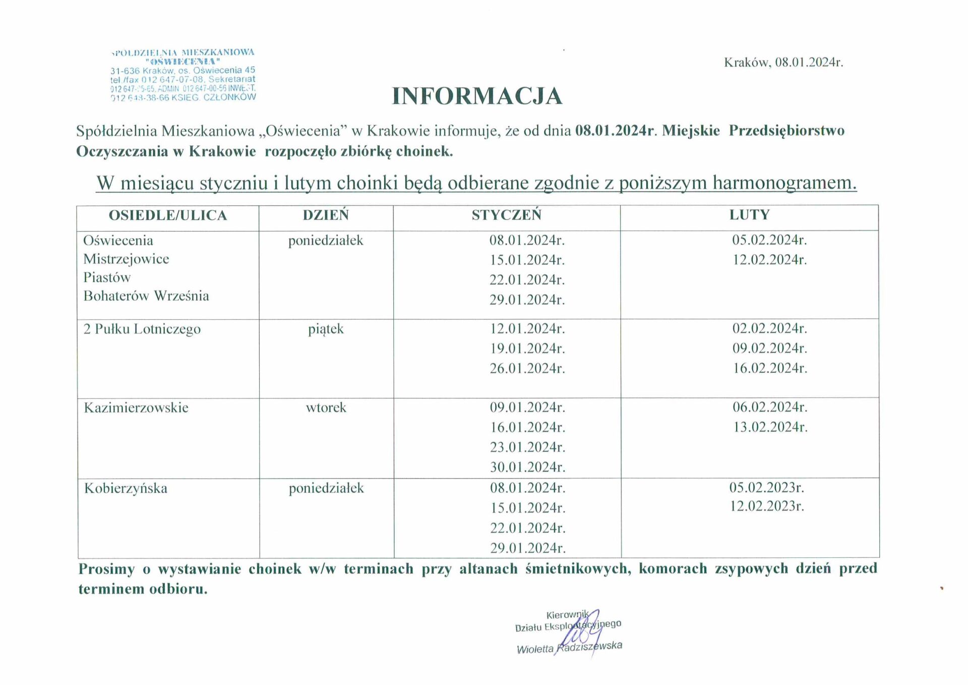 Harmonogram odbioru drzewek świątecznych w 2025 roku + "Akcja Choinka